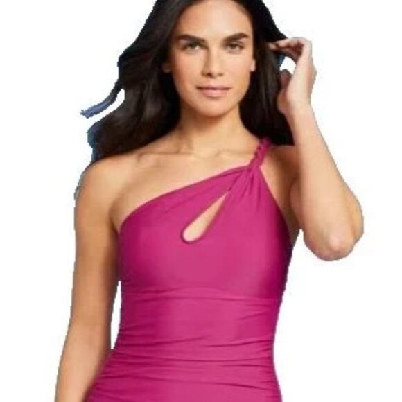 Shade & Shore Women's One Shoulder Twist Cut-out One Piece Swimsuit Purple M L - Picture 1 of 16